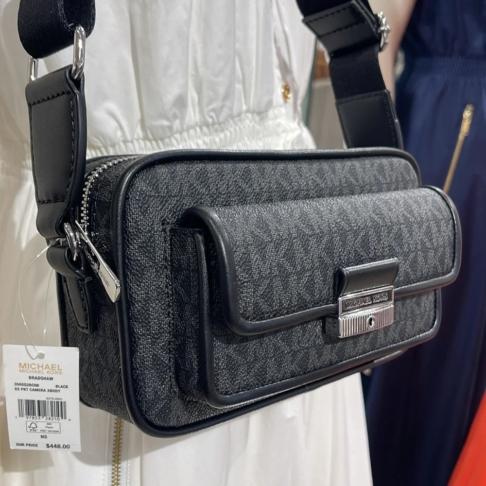 Michael Kors Bradshaw Extra-Small Signature Logo Camera Crossbody Black/Silver